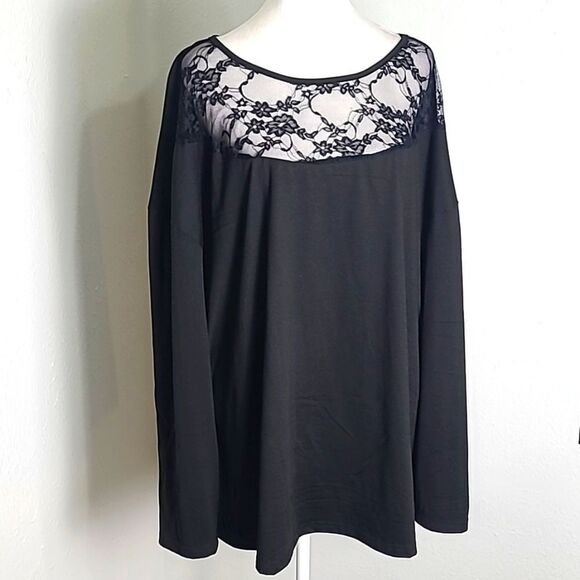 Shein Curve Black Top with Sheer Lace Neckline, Size 4XL - Picture 2 of 8
